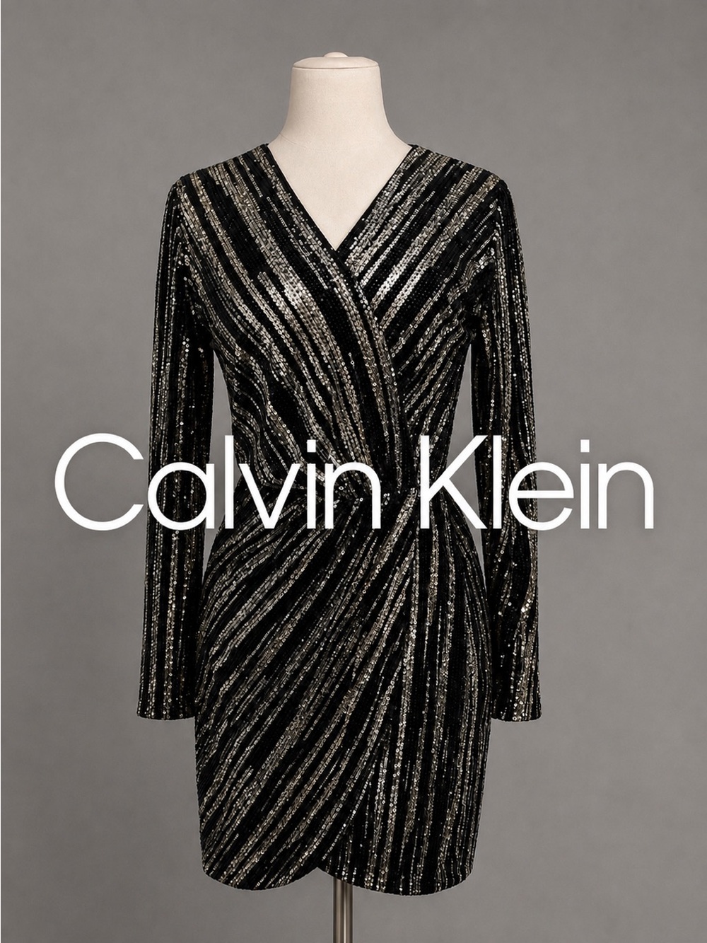 Calvin Klein Metallic Glitter Dress Size 6 Sleeve Cocktail Party Dress